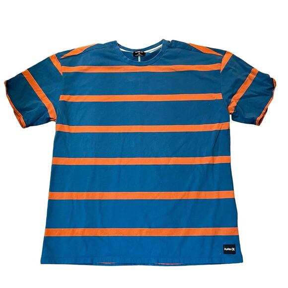 Hurley Men's XL Blue And Orange Striped Crew Neck T-shirt - Picture 1 of 4